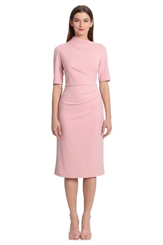 Image of Maggy London Women's Maggy London Women's Dresses Side Pleat Dress with Asymmetric Neck and Elbow Sleeves
