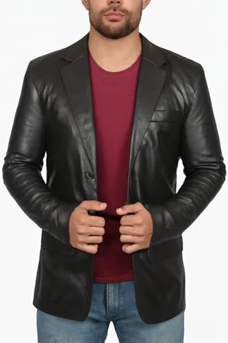 Leather Blazer Men - Genuine Leather Black Blazer Men Casual Style Leather Sport Coats3