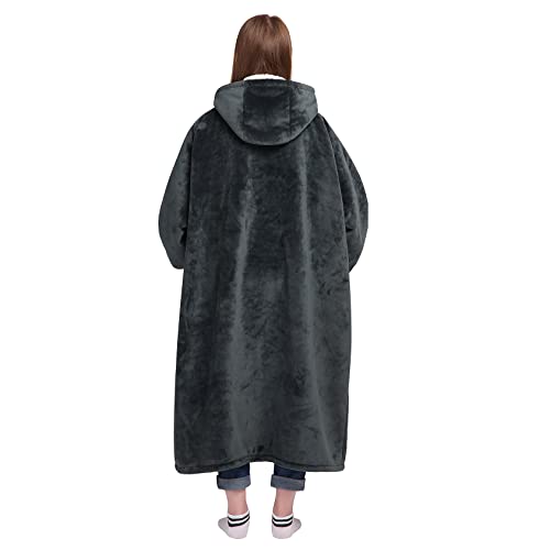 Image of Waitu Wearable Blanket Sweatshirt Gifts for Women and Men, Sherpa Wearable Blanket Adult, Oversized Blanket Hoodie, Thick Sherpa Blanket, Warm Body Blanket Robe - Dark Gray