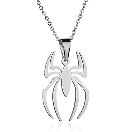 GulCean Spider Necklace for Men Women Titanium Stainless Steel Gold Silver Lightweight Fashion Anime Goth Cool Hippie Spider Man Pendant Necklace (Silver)