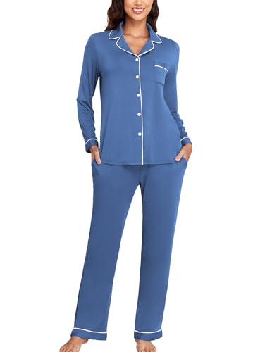 Image of Veseacky Women's Ribbed Knit Pajamas Set 2 Piece Warm Soft Loungewear Sleepwear Pjs S-XXL