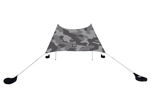Image of Neso Portable Beach Tent Sun Shelter with Sand Anchor - Lightweight Beach Shade Canopy - Easy Setup for Family Outings - Patented Reinforced Corners - UPF 50+ Sun Protection - 7 x 7ft - Grey Camo