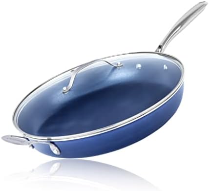 Granitestone Blue Nonstick 14” Frying Pan with Lid with Ultra Durable Mineral and Diamond Triple Coated Surface, Family Sized Open Skillet, Oven and Dishwasher Safe, 100% PFOA Free