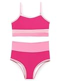 Haloumoning Girls Swimsuits Bikini Set Adjustable Straps Two Piece Color Block Girls' Swimwear with Chest Pad 5-14 Years