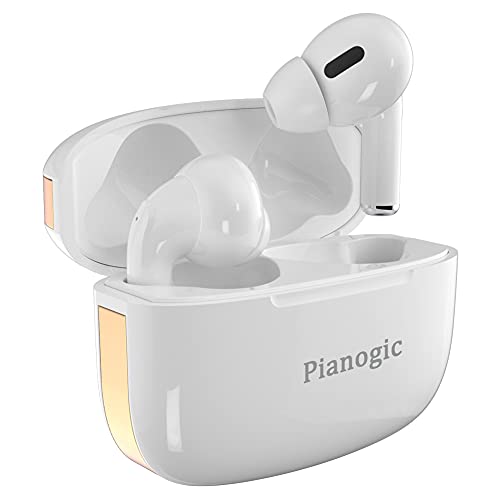 Wireless Earbuds with Microphones, Pianogic A2 in-Ear Bluetooth with Charging Case, IPX6 Waterproof, Long Playtime, TWS Stereo Earphones Noise Cancelling Headset for Sport Home Office White