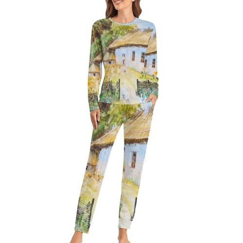Pyjama femme avec t-shirt manches longues et pantalon de nuit