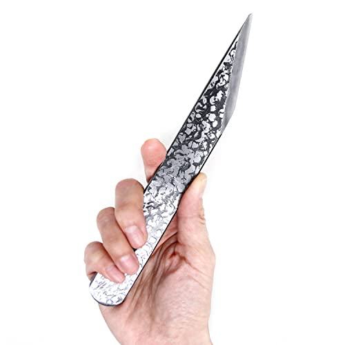 KAKURI Kiridashi Knife Right Hand 24mm, Hand Forged Japanese Carbon Steel Blade with Hammered Pattern, Made in Japan