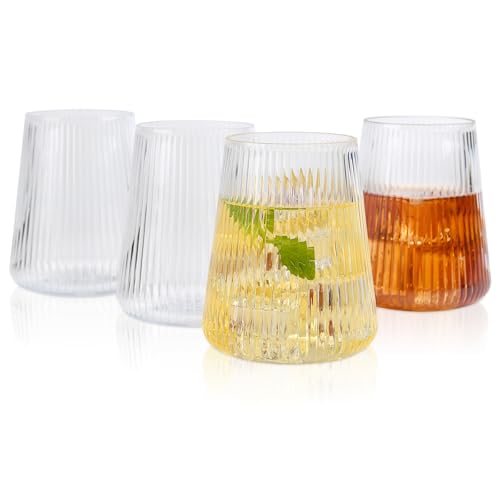 hotder Tritan-Kunststoff weingläser 354 ml Wassergläser Trinkgläser Saftgläser 4er set spülmaschinenfest Perfekt für zu Hause Camping Party BPA-frei Vertikale Gestaltung