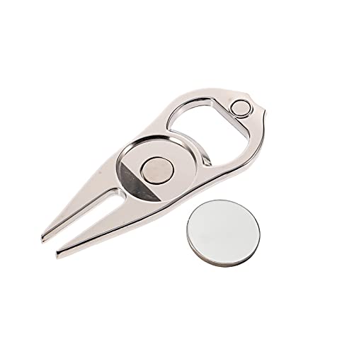 IKAAR Golf Divot Repair Tool, Golf Divot Tool with Ball Marker and Bottle Opener, Metal 3 in 1 Multi-function Golf Divot Repair Pitch Fork Silver - Image 2