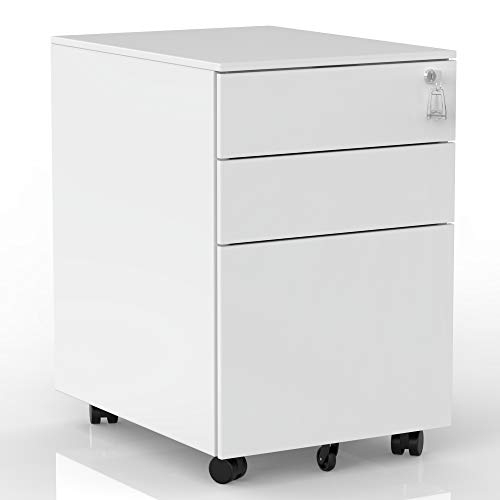 Merax 3 Drawers Locking Filing Cabinet, Mobile Pedestal File Cabinet Fully Assembled Except