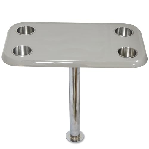 Grey Pontoon Boat Table Top & Post - No-Wobble Pontoon Table with Flush Mount Anchor & Stabilizing Floor Plate - Easy-to-Install, Compact Design with Modular Accessory Mount - Available in 6 Colors