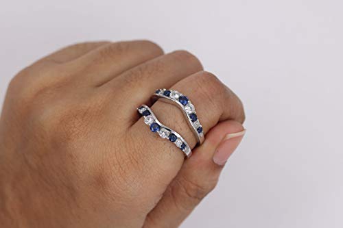 0.50ct 14K White Gold Over Sterling Silver Cubic Zirconia & Blue Sapphire Solitaire Enhancer Guard Wrap Ring For Women4