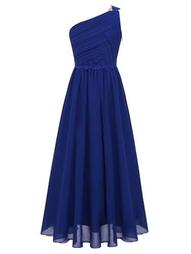 Freebily Enfant Robe Demoiselle d'honneur Princesse Fille Robes Soirée Cérémonie Une Épaule Longue Robe de Mariage Cocktail Anniversaire Fête Mousseline Bleu 11-12...
