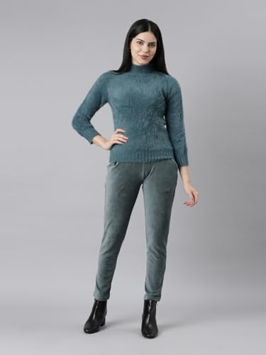 Image of GO COLORS Solid Corduroy Treggings for Women | Warmtech, Mid Rise, Side Pocket