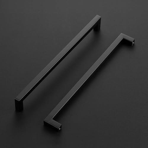 Image of Ravinte 20 Pack Kitchen Matte Black Cabinet Handles 11-5 /16 Inch Hole Center Stainless Steel Square Cabinet Pulls for Dresser Drawer Cupboard Handles with Screwdriver