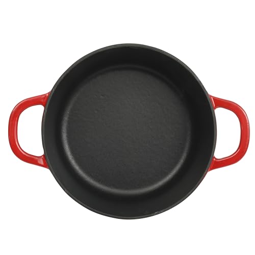 Image of Crock Pot Artisan 3-Quart Round Cast Iron Dutch Oven With Oven Safe Borasilicate Lid - Red