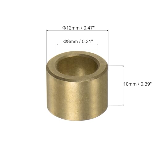 QUARKZMAN 8 Stück Gleitlager Hülse 8 mm Bohrung x 12 mm Außendurchmesser x 10 mm Länge, Selbstschmierende Gesinterte Bronzebuchsen