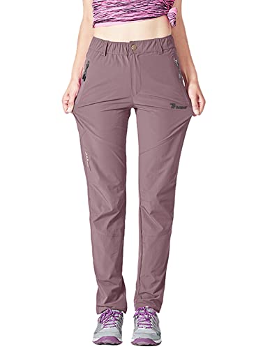 YSENTO Damen Outdoorhose Wanderhose Wasserdicht Schnelltrocknend Leicht Trekkinghose Funktionshose mit Reißverschlusstaschen(Lila,M)