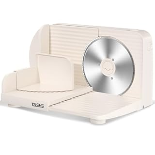 YASHE Trancheuse Électrique Pliable, Trancheuse À Jambon 180W Avec Lame Dentelée De 17 Cm, Épaisseur Réglable 0–15 Mm, Facile À Nettoyer & Design Sécurisé Pour Viande, Fromage, Pain, Légumes