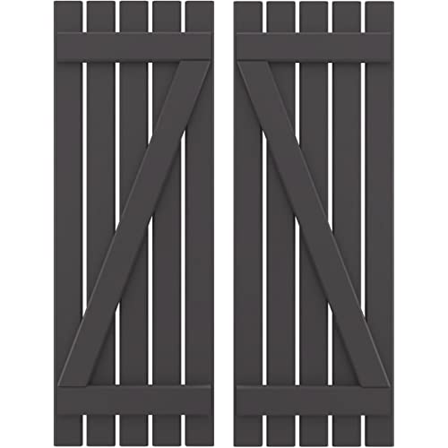 19 1/2"W x 70"H Americraft Five Board (2 Batten) Exterior Real Wood Spaced Board-n-Batten Shutters w/Z-Bar (Per Pair), Shadow Mountain