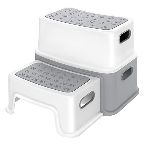 Ronipic Tritthocker Kinder 2 Stufen, Hocker Kinder Bad Toilette, Kinderhocker Badezimmer mit rutschfest Füße und Oberfläche, Multifunktional, Bis zu 250 LBS Belastbar (Grau) Cover