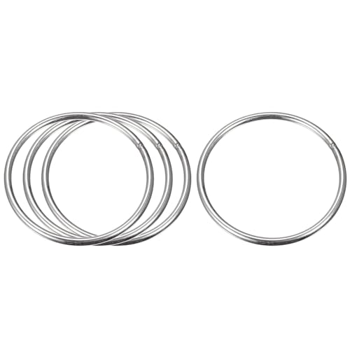 TOP-VIGOR 4Pcs Welded O-rings, 80mm Outer Dia 5mm Thickness Multi-Purpose 304 Stainless Steel O Rings, Smooth Strapping Welded Round Rings for Hardware Bags Ring Hand DIY Accessories and Dog Leas