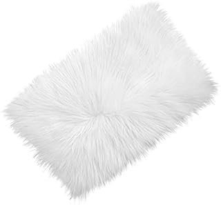 WLLHYF Faux Sheepskin Fur Rug Fuzzy, 20 Inch Ultra Soft Rectangle White Furry Rugs Luxury Fuzzy Sheepskin Area Rugs for Bedroom Living Room Sofa Shaggy Silky Plush Carpet Bedside Rug Floor Mat(White)