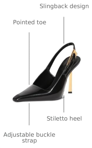 Image of YIYA Slingback Heels Pumps Shoes for Women with Buckle Strap Slip On Closed Pointed Toe Stiletto High Heel Wedding Party Casual Dress Backless Mules Sandals