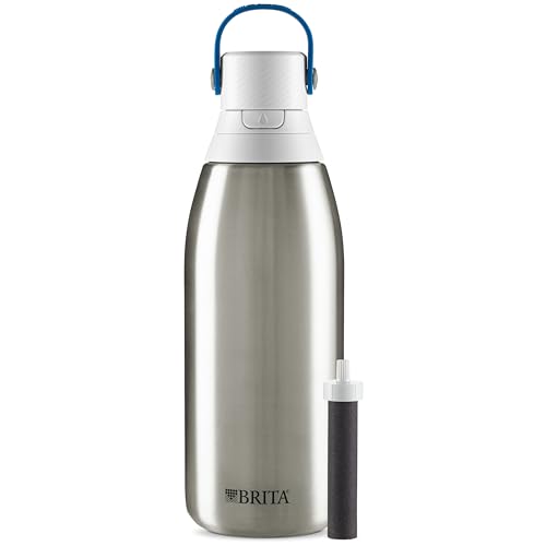 Brita Insulated Filtered Water Bottle with Straw, Reusable, Christmas Gift and Stocking Stuffer For Men and Women, Stainless Steel Metal, 32 Ounce