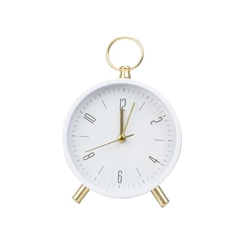 Reloj despertador blanco analógico redondo de mesa a pilas para decoración de dormitorio