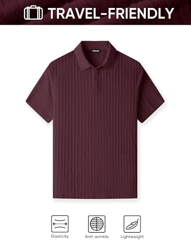 Image of JMIERR Mens Casual Polo Shirt Summer Short Sleeve Vacation Button Beach Knit Stretchy Golf Shirts