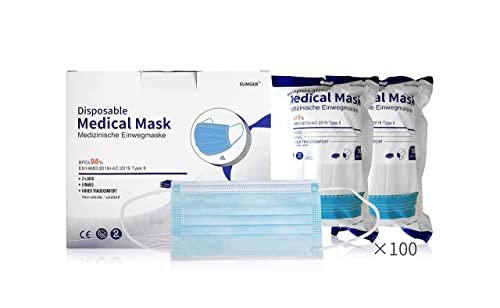 Mascarillas Desechables Mascarilla Quirúrgica Desechable Homologada, 100 Unidades, CE BFE ≥98%, EN 14683:2019+AC:2019 TYPE II
