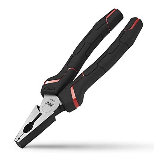 Deli Tools Effortless Lineman's Pliers, 6 Inch Wire Grips Cut Heavy Duty 60# Chrome vanadium steel alloy Combination Pliers with Wire Stripper with Cutter Professional Handle