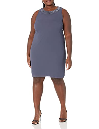 Image of S.L. Fashions Women's Plus Size Chiffon Tier Jacket Dress with Beading Detail