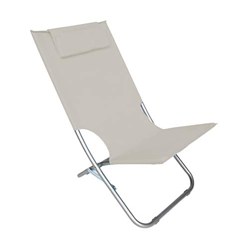 Mediawave Store Silver Giga Chaise pliante en tissu Oxford 82 x 48 x 52 cm avec coussin beige
