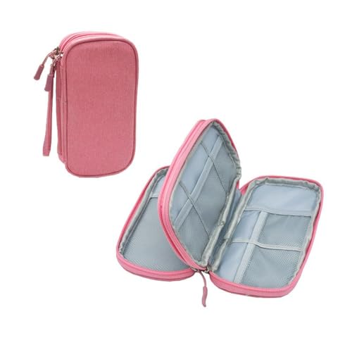 Travel Cable Organizer Pouch Electronic Accessories Carry Case Portable Waterproof Double Layers Storage Bag for Cord, Charger, Phone, Earphone Black (Pink)