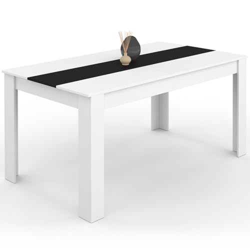 IDMarket - Table à Manger Rectangle Georgia 8 Personnes Blanche et Noire 160 x 80 cm