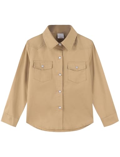 Image of Noomelfish Girls Long Sleeve Western Pearl Snap Button Down Shirt Cowgirl Outfits Blouse Tops (5-14 Years)
