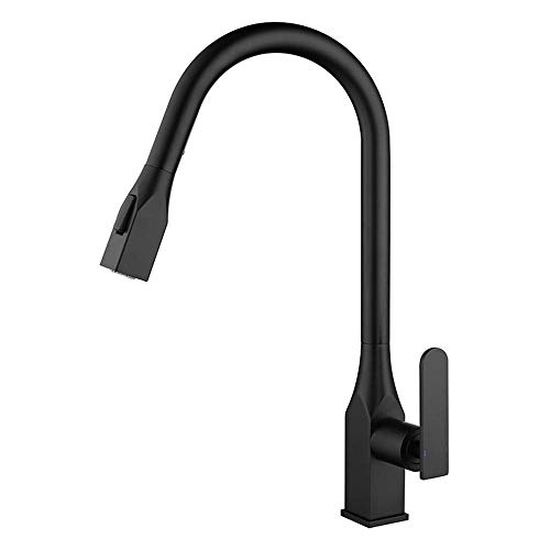 Robinet de cuisine noir avec douchette extractible et buse pivotante 2 modes