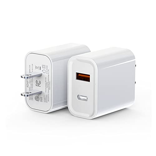 Usb C Wall Charger, 2-Pack 20W Dual Port Plug-In Power Delivery Block Type C + Usb-A Qc3.0 Fast Charging Adapter For Iphone 14 Pro Max 11 12 13 Xs Xr, Ipad Pro, Airpods Samsung Galaxy And More(White) #TOP27