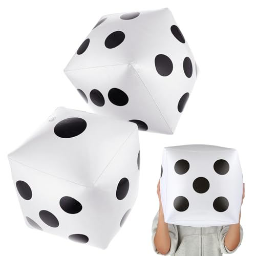 Prasacco Inflatable Dice Giant Dice Jumbo Dice Big Dice Large Dice Balloons Huge Dice for Pool Games Lawn Games Party Favour, 2 Pcs, 30cm, White