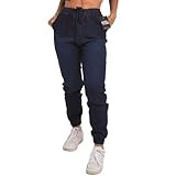 Calças Jogger Jeans Feminina Com Elástico (BR, Alfa, GG, Regular, Regular, Jeans Escuro)