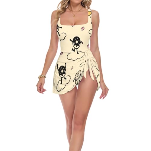 Maillot de bain une pièce femme motif beignet à bretelles