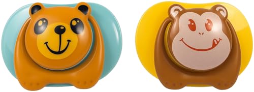 Image of Cartoon Animal Baby Toddler & Children Natural Shaped Orthodontic Pacifier /Binky (Monkey and Bear Variety Pack)