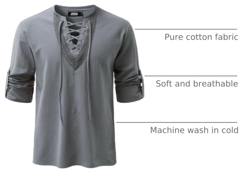 Image of JOGAL Mens Renaissance Shirt Medieval Pirate Viking Halloween Costume Gothic Steampunk Retro Long Sleeve Lace Up Shirts