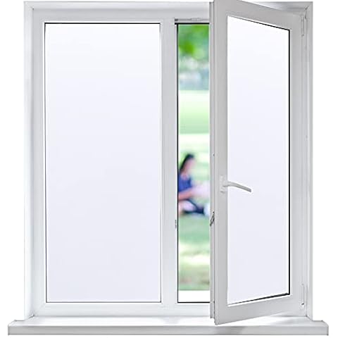 Funfox Frosted Window Film Privacy, Window Sticker Opaque Window Vinyl Static Cling Glass Film for Kitchen Bathroom Office Living Room Matte White 44.5 x 200cm Cover