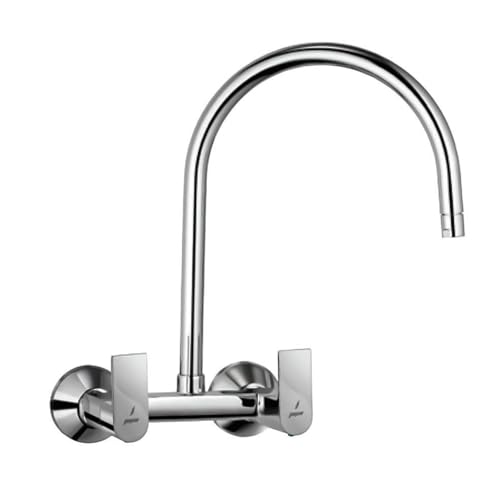 Image of Jaquar Wall Mounted Sink Mixer with Regular Swinging Spout, Connecting Legs & Wall Flanges, Stylish & Durable Faucet for Kitchen & Bathroom, Sliver, Chrome Finish