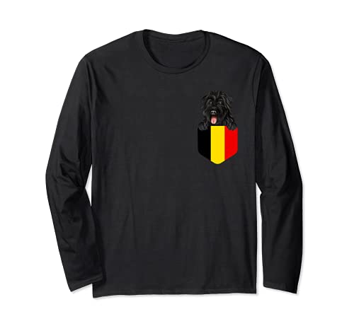 Belgium Flag Bouvier des Flandres Dog In Pocket Long Sleeve T-Shirt, Black