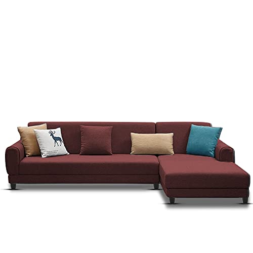 Image of Kraven RHS 6 Seater L Shape Sofa Set for Living Room (Maroon Fabric)