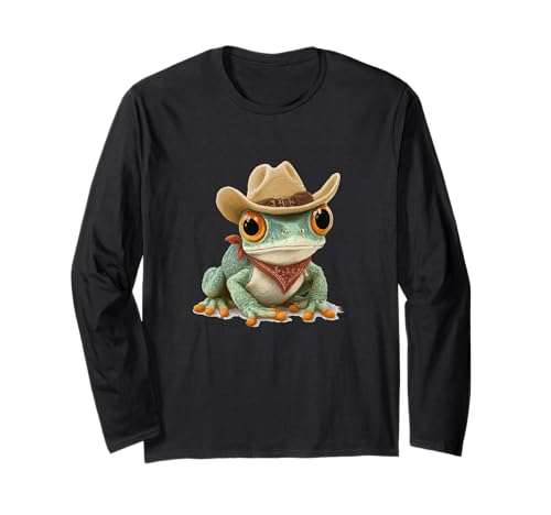 カウボーイとヒキガエル愛好家のための素晴らしいカエルのロデオコスチューム。 長袖Tシャツ